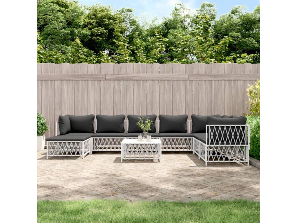 Garden furniture set with cushions, 9 pieces, white steel AADP04817