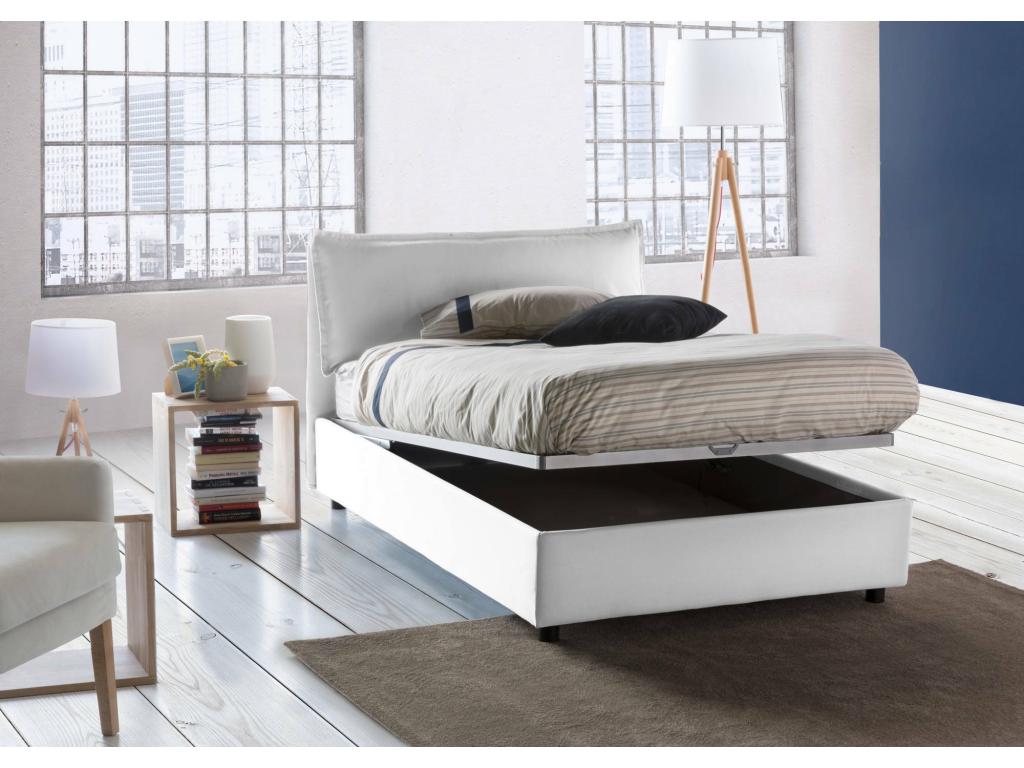 Double bed with storage bed, fabric upholstery, Made in Italy, Front opening, with 120x190 cm mattress included, White NJTE97116