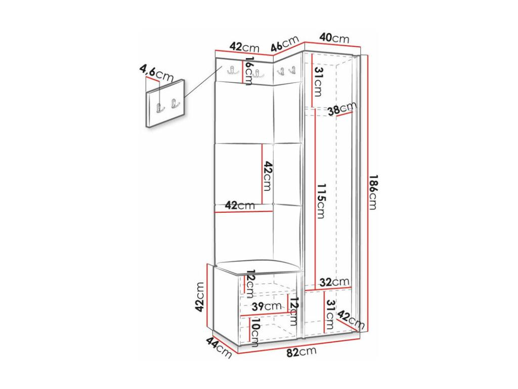 Entryway furniture 381 186x82x46cm Black - Pink MDF - Laminate - Tapestry XLAJ45678