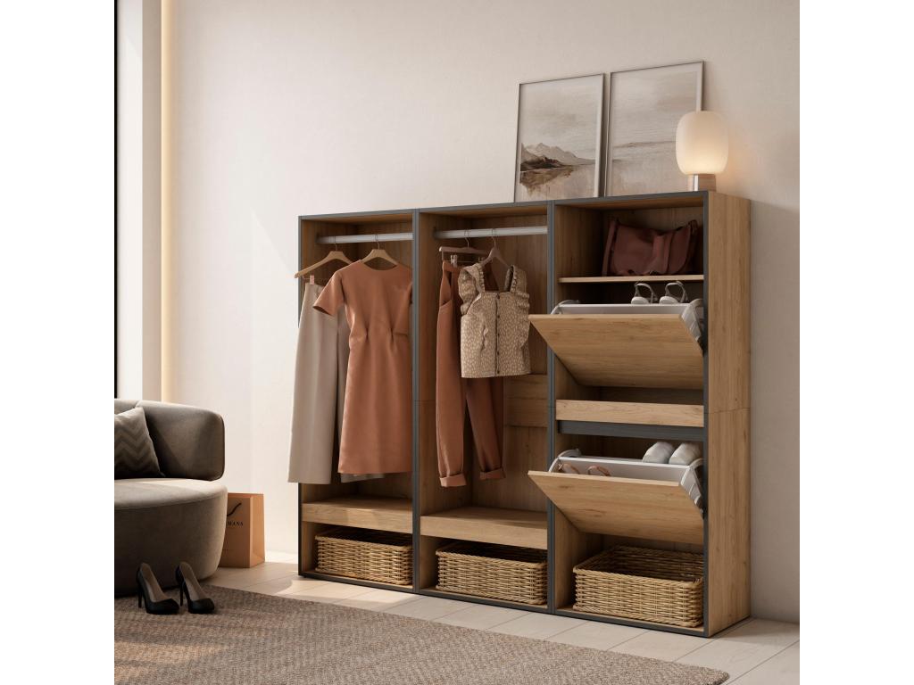 Open wardrobe 180x35x145 cm Bedroom Shoe Cabinet Oak WSHO75003