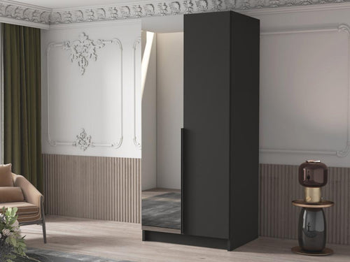 Lysvia 194 Black Wardrobe 215x100x58cm Wardrobe Doors With Hinges HZDS91499