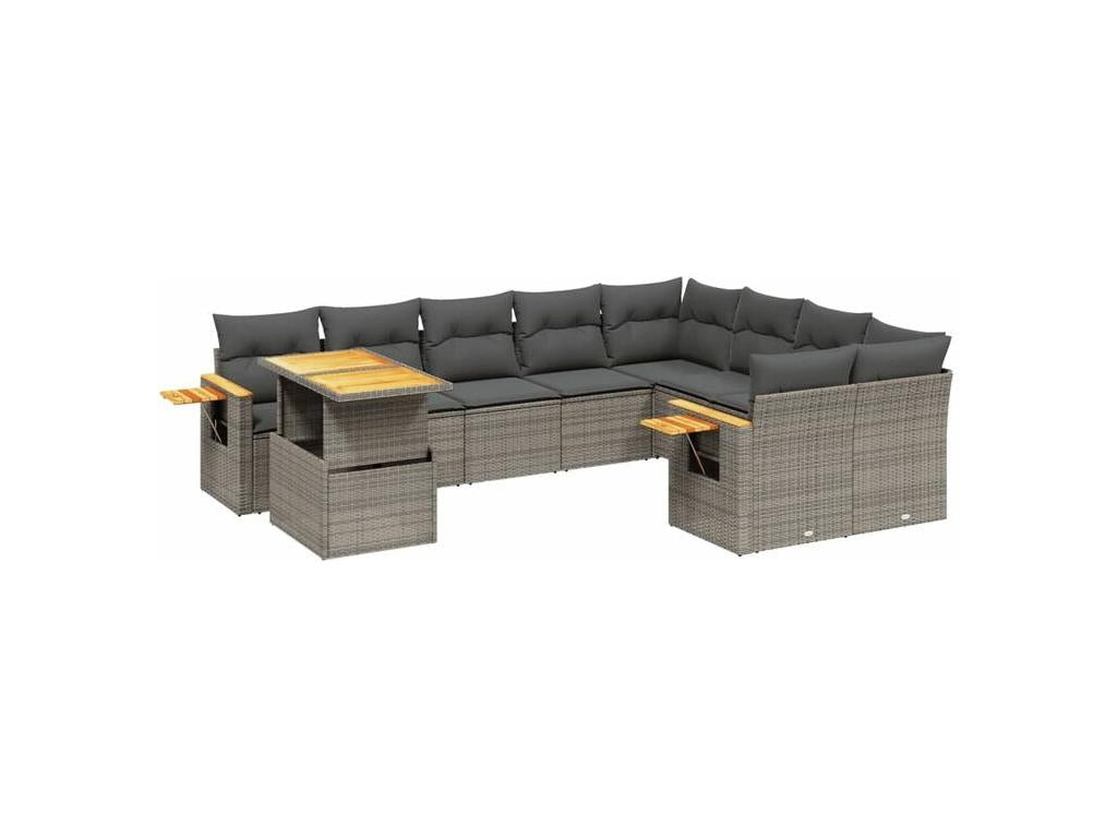 Garden furniture set with cushions, 10 pieces, grey woven resin FUXL37007