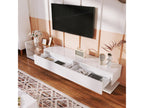 Modern glossy TV unit 170x38x36cm with glass partitions and variable LED lighting, natural and rustic style, white TZYD82806