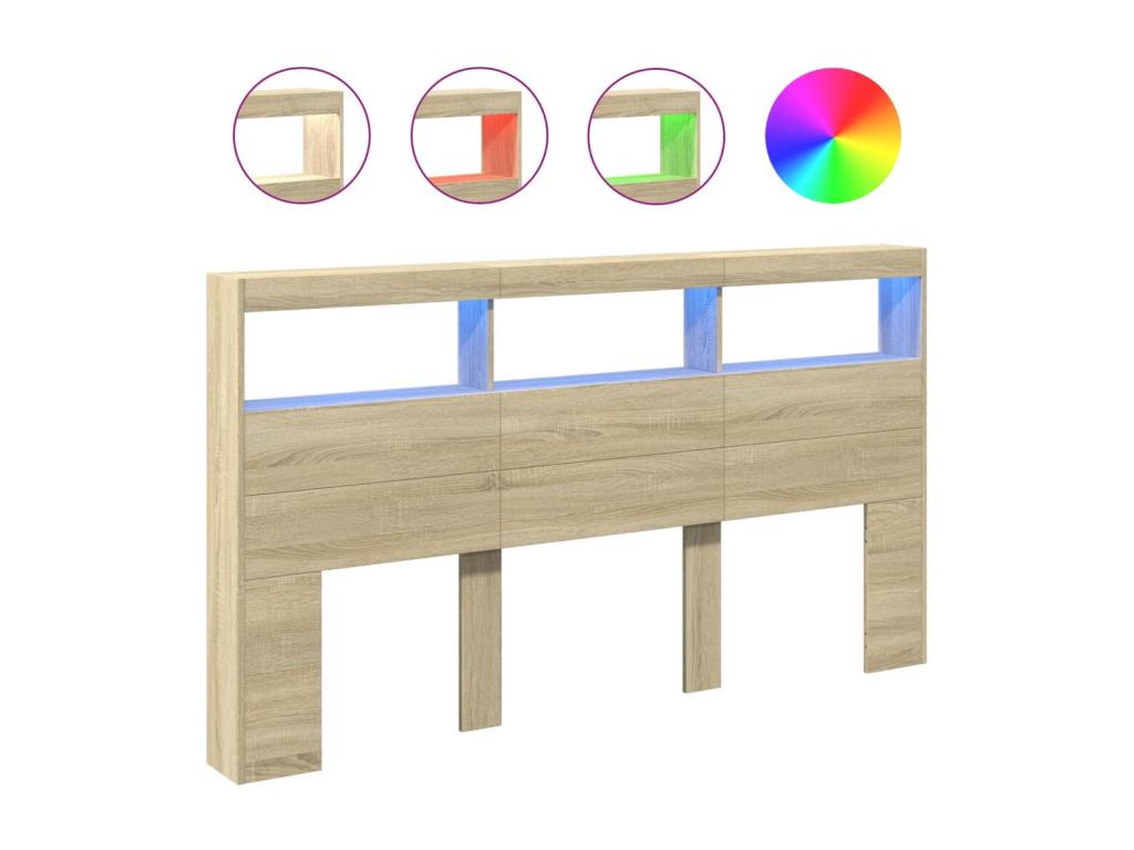 Oak headboard wardrobe with LED lighting, 180x17x102 cm, VZPY46402
