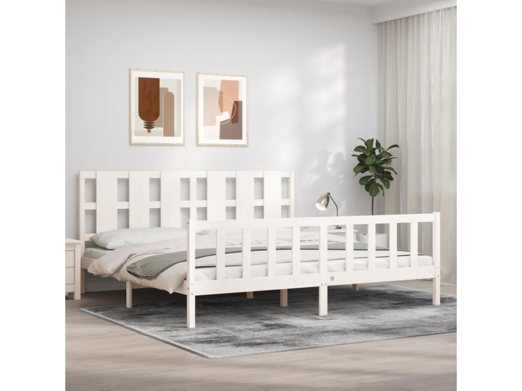 Bed frame with white headboard, 180x200 cm, solid wood, MEGZ78065