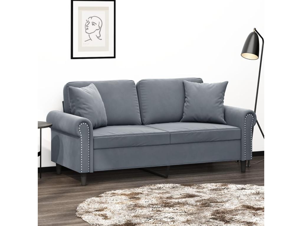 2-seater sofa with dark grey cushions, 140 cm, velvet, PQGB57687