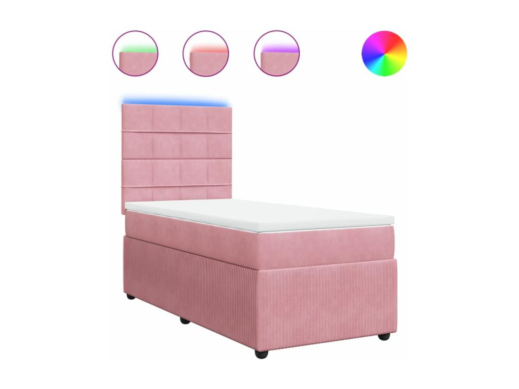 Bed base with mattress, Pink, 90x190 cm, Velvet, XTWN66319