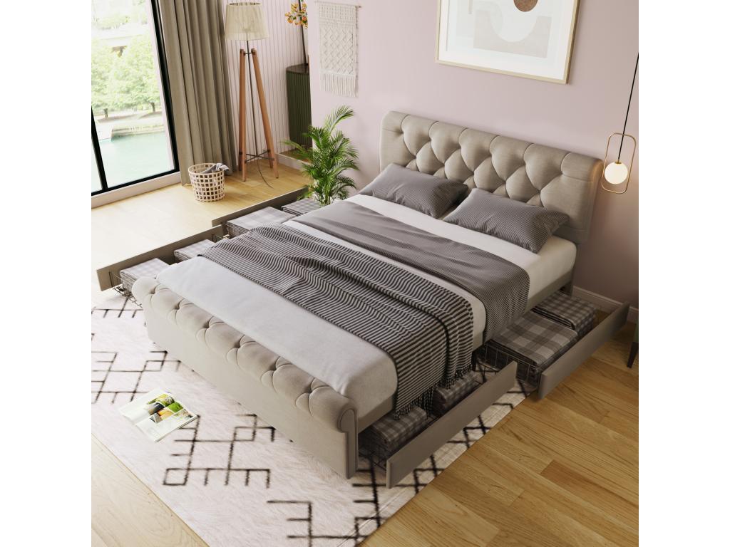 Bed with drawers - Functional storage bed frame - 140x200 cm - Elariva KMRM90209