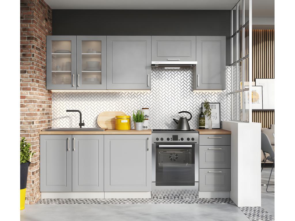 Lysvia 7-piece complete kitchen in matte grey - Length 180/240 cm MYXH31384