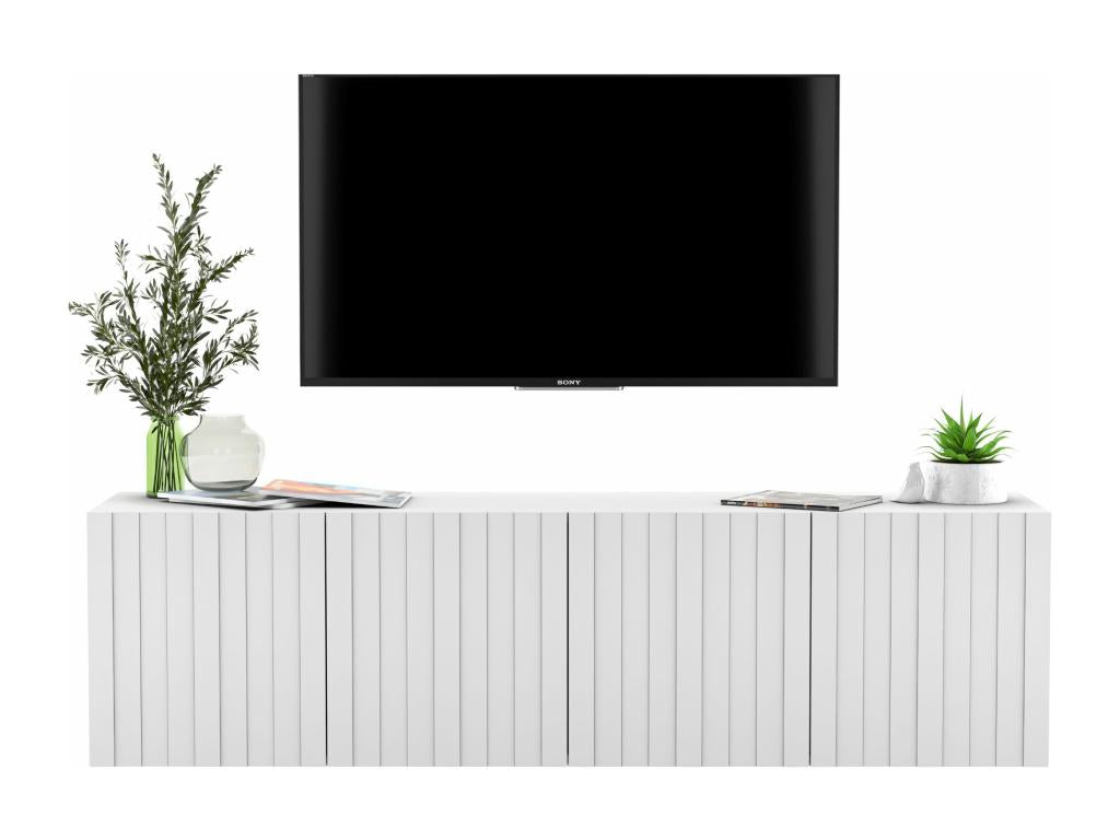 TV stand with 4 doors - Matte white body, matte white grooved fronts - 150 cm IIHF50407