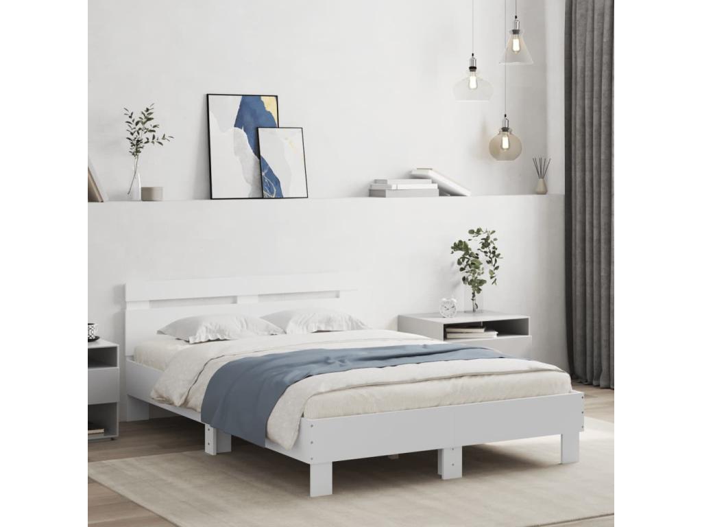 Bed frame with headboard and white LED lighting, 120x200 cm, EXLB87951