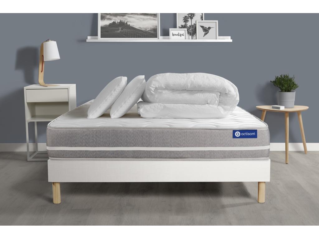 Ready-to-sleep pack: TOUCH pocket spring mattress 180x200, 3 comfort zones, white bed base, 2 pillows, duvet CJYA27674