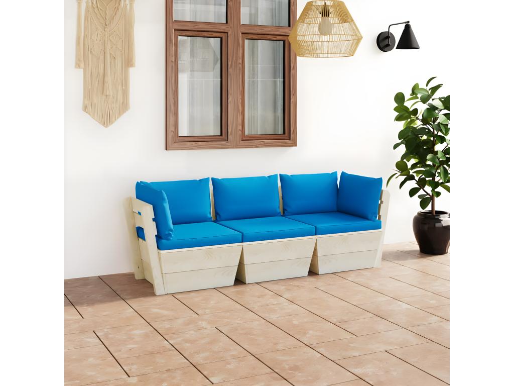 3-seater pallet garden sofa with cushions, spruce wood YYSV78792