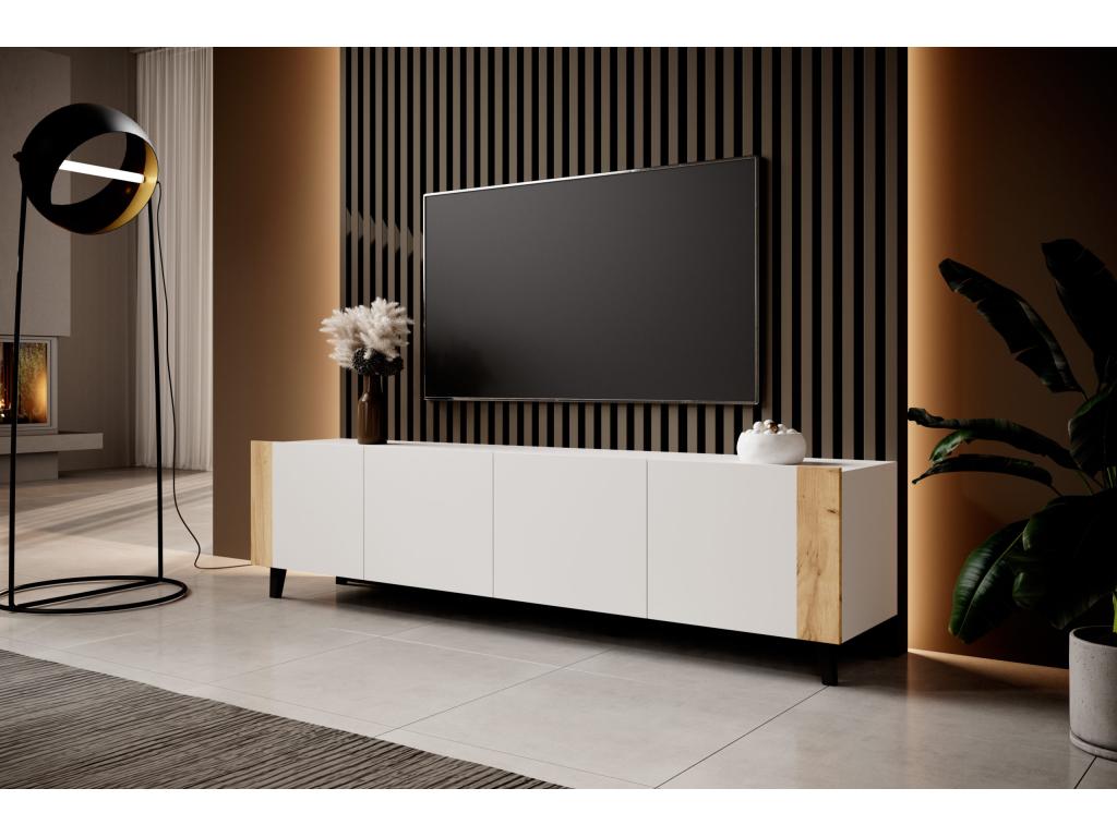 Lysvia TV unit 200 cm - 4 doors - matte white / craft oak LRQY49239