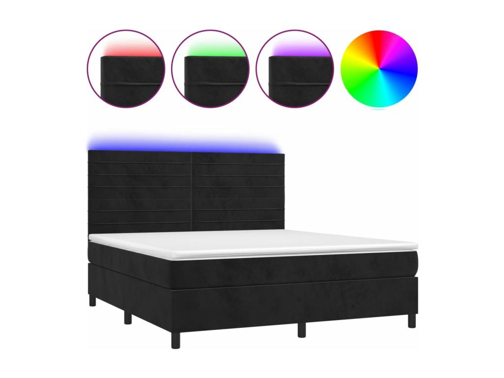 Lysvia bed base with LED mattress, black, 180x200cm, velvet, KMQV90209