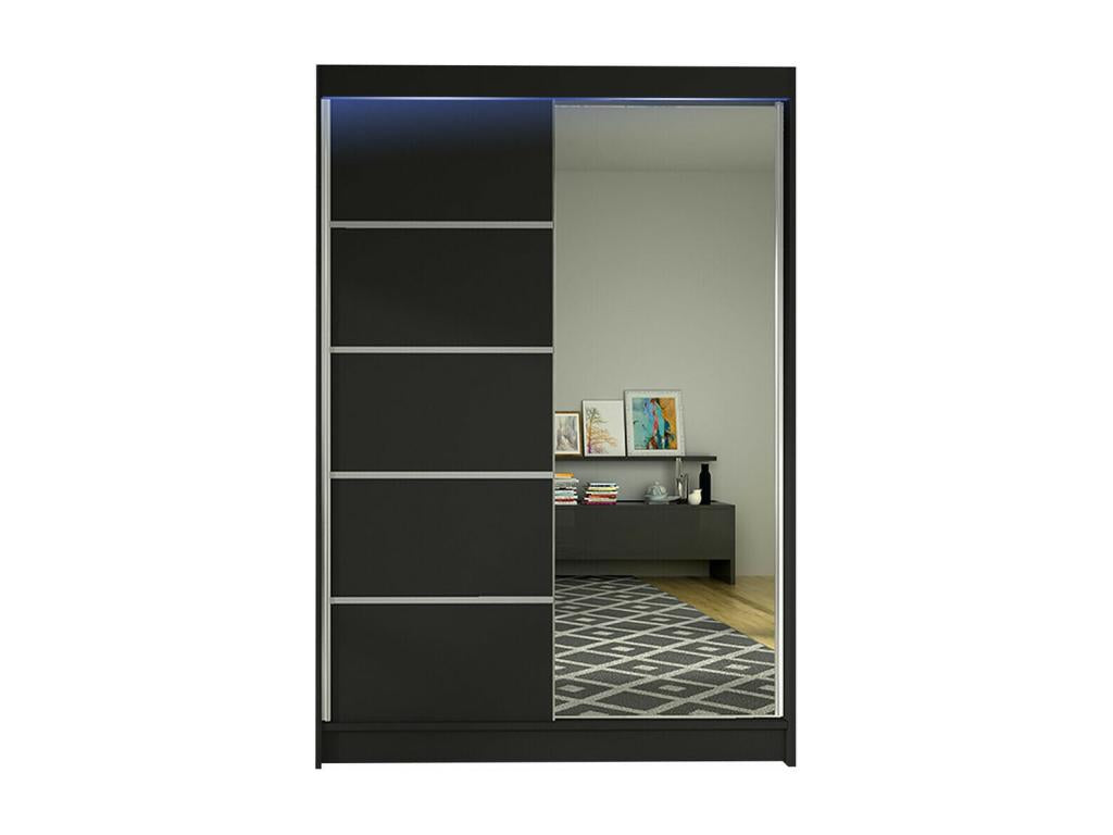 Lysvia 149 Black Wardrobe 200x120x58cm Sliding Wardrobe Doors VUYY15499