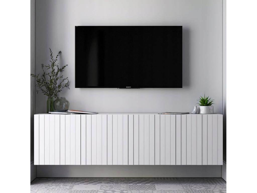 TV stand with 4 doors - Matte white body, matte white grooved fronts - 150 cm IIHF50407