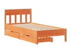 Bed frame without mattress, brown wax finish, 90x190 cm, solid pine wood, HISE73255
