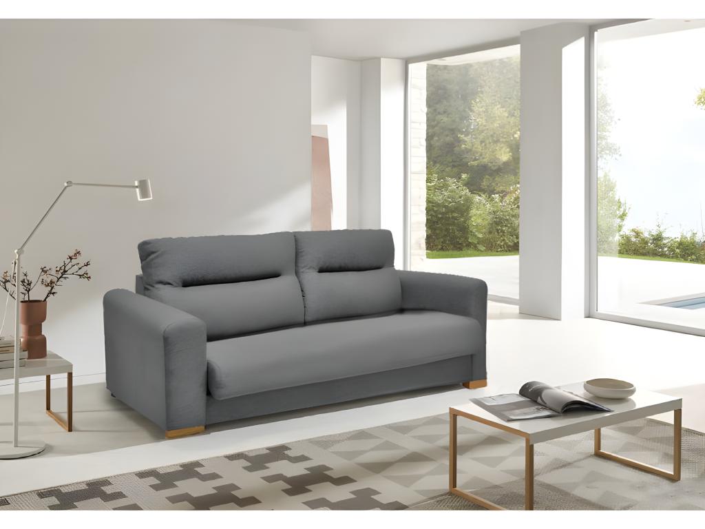2-seater convertible sofa in heather grey fabric, sleeping area 140x190 cm - Lysvia AXSO13908
