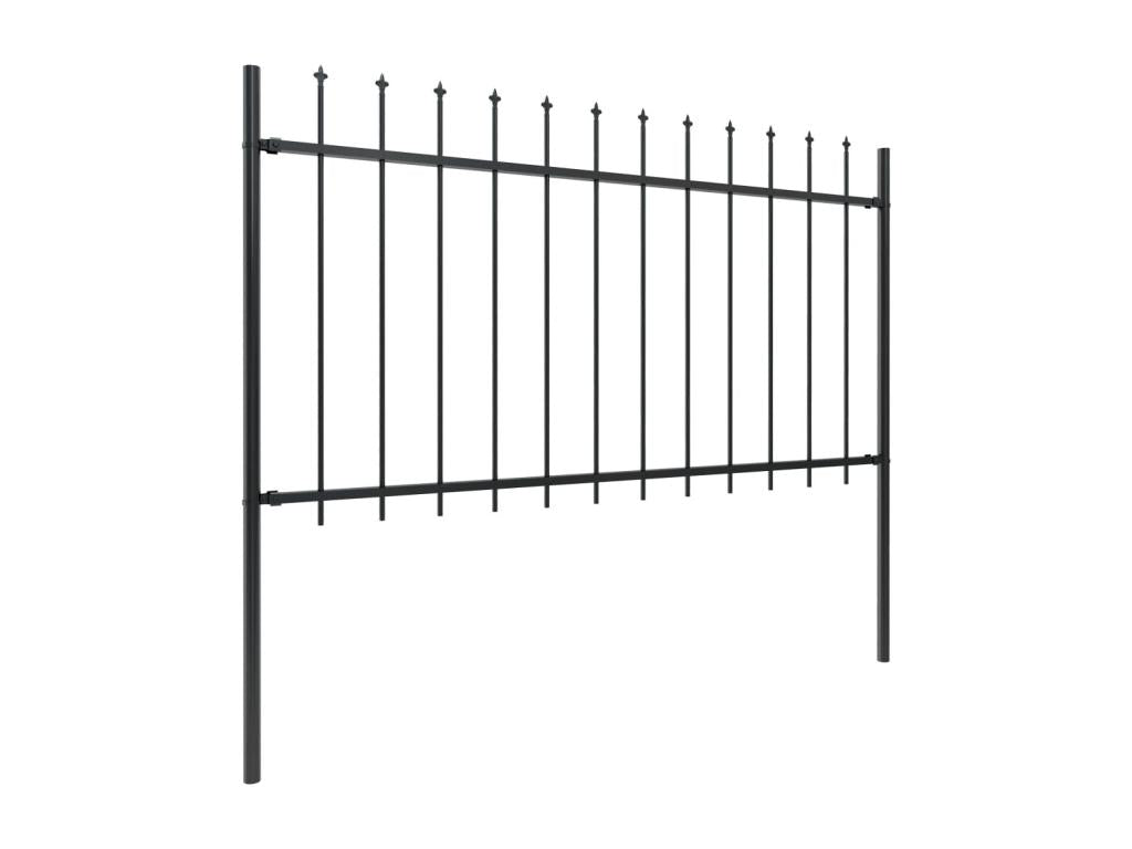 Garden fence with spear-shaped top, steel, 5.1 x 1 m, black, IYYG72980