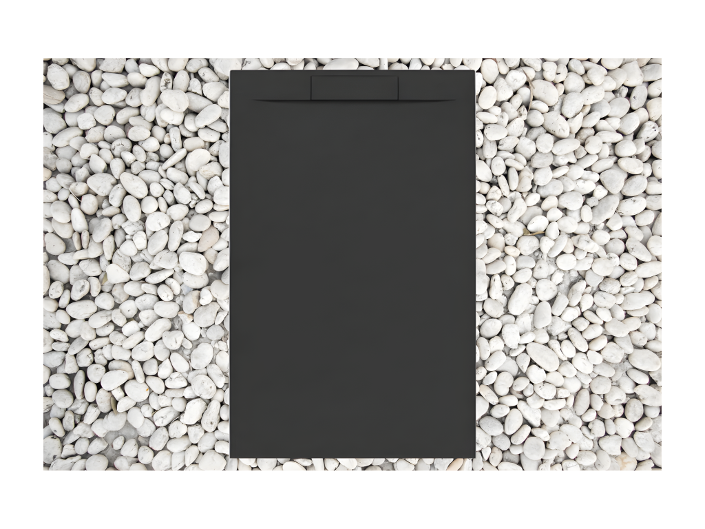 80x125 cm Black Lysvia PLUS Line Shower Tray in Resin and Marble Powder with Side Grid in Marble Resin EAQN39652