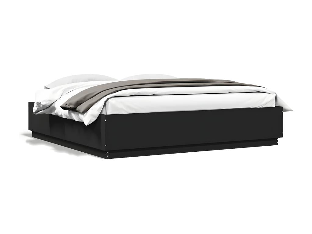 Bed frame with LED lighting, mattress not included, black, 200x200 cm, KLNQ71188