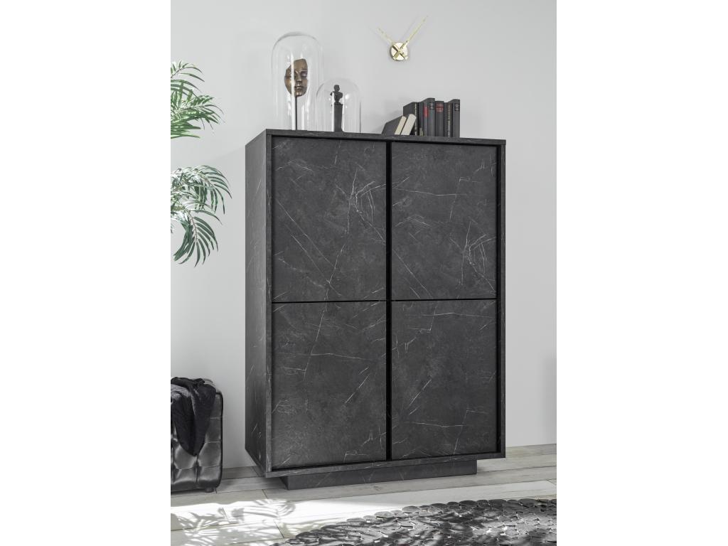 Lysvia 4-door display cabinet in black marble finish, 92x145x43 cm, MAZR79445