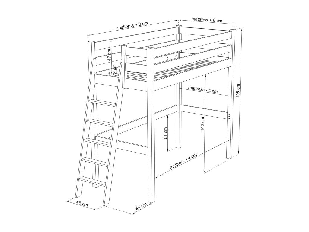 Wooden loft bed N02 White / Natural Oak 100x190 PKXL30106