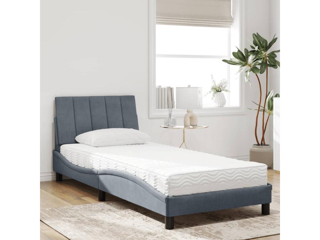 Bed with dark grey mattress 90x190 cm velvet ESGN83504