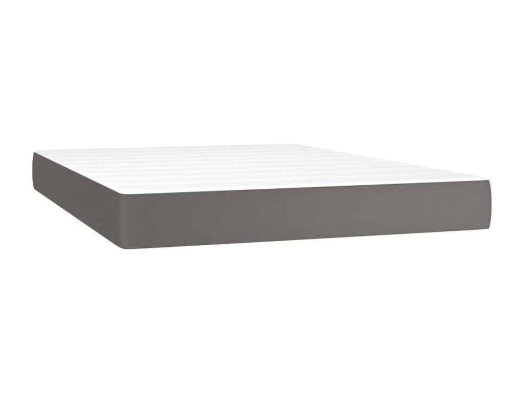 Upholstered bed base with mattress, Grey, 140x200 cm, Faux Leather, WTWG35896