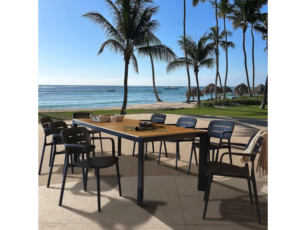Lysvia Home - Garden Set with Black Polywood Table and 8-Seater Armchair BFMN83777
