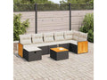 8-piece garden furniture set with cushions, black woven resin YJUE89815