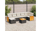 8-piece garden furniture set with cushions, black woven resin YJUE89815