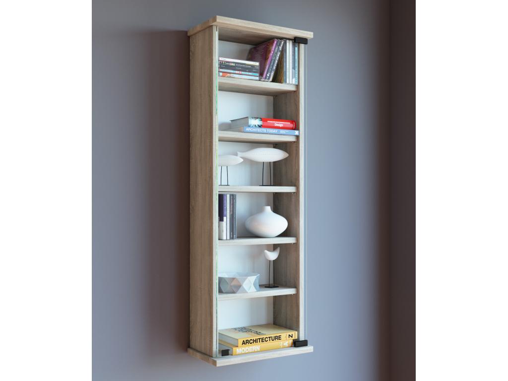 Lysvia wooden CD/DVD wall shelf, hanging shelf, wall cabinet, display case, Loposa oak glass door, Lysvia AZRE78324