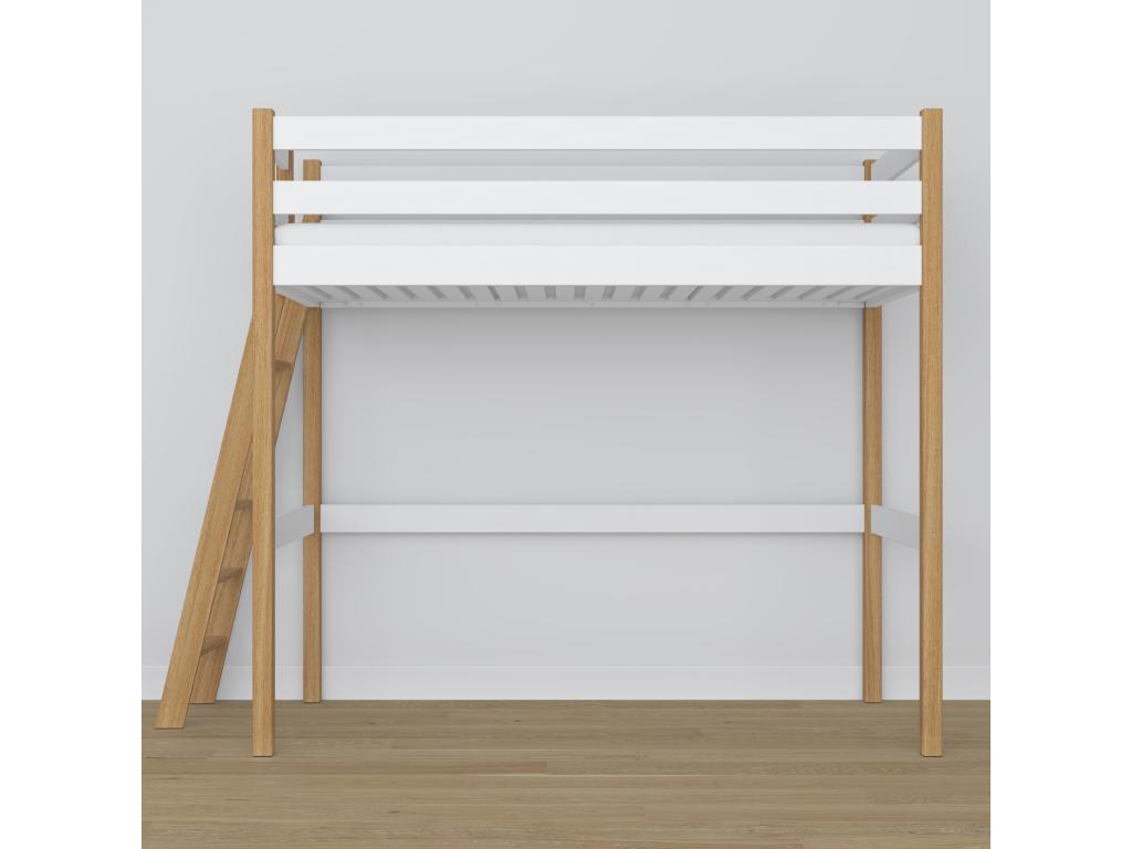 Wooden loft bed N02 White / Natural Oak 100x190 PKXL30106