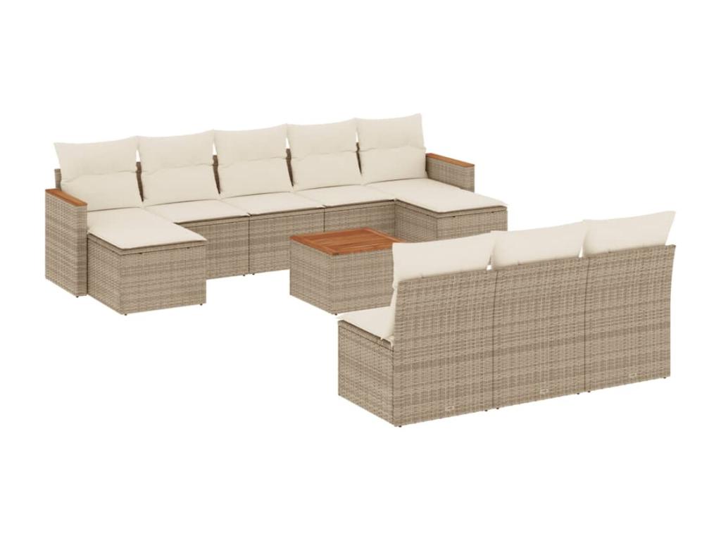 11-piece garden furniture set with beige resin wicker cushions RAYK74689