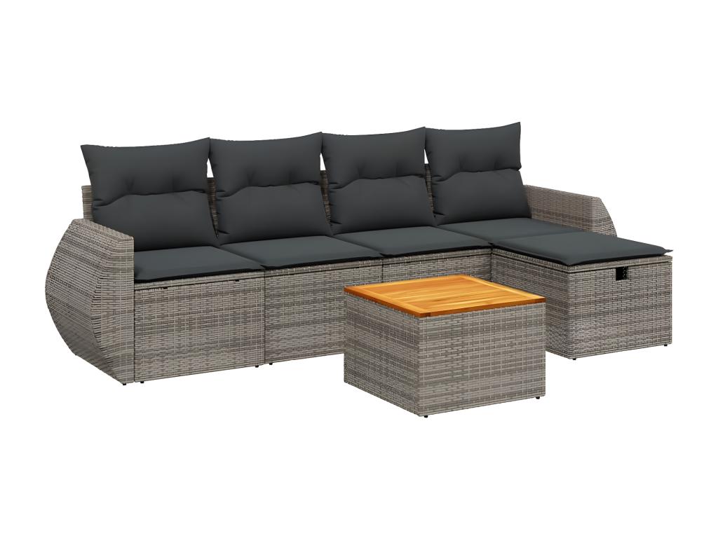 6-piece garden furniture set with grey resin wicker cushions CFXB72761