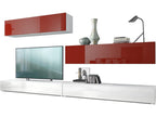 Wall unit with matte white body/high-gloss white and high-gloss burgundy fronts, 147x280x39 cm, KMCT43812