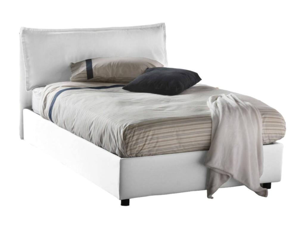 Double bed with storage bed, fabric upholstery, Made in Italy, Front opening, with 120x190 cm mattress included, White NJTE97116