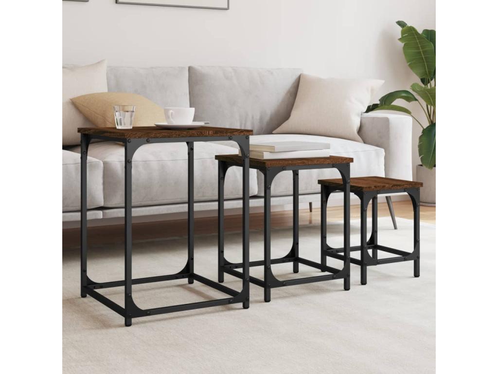Nesting coffee tables, 3 pieces, brown oak engineered wood ZTLL14875