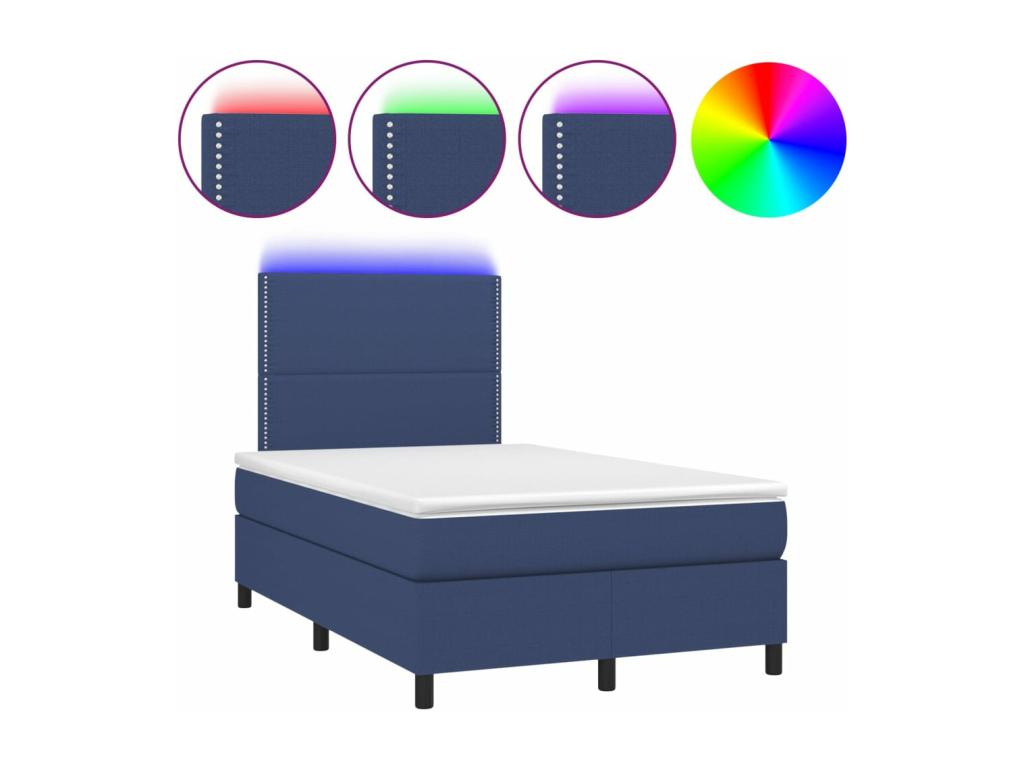 Upholstered bed base with mattress and blue LED lighting, 120x200 cm, fabric XDBT34908