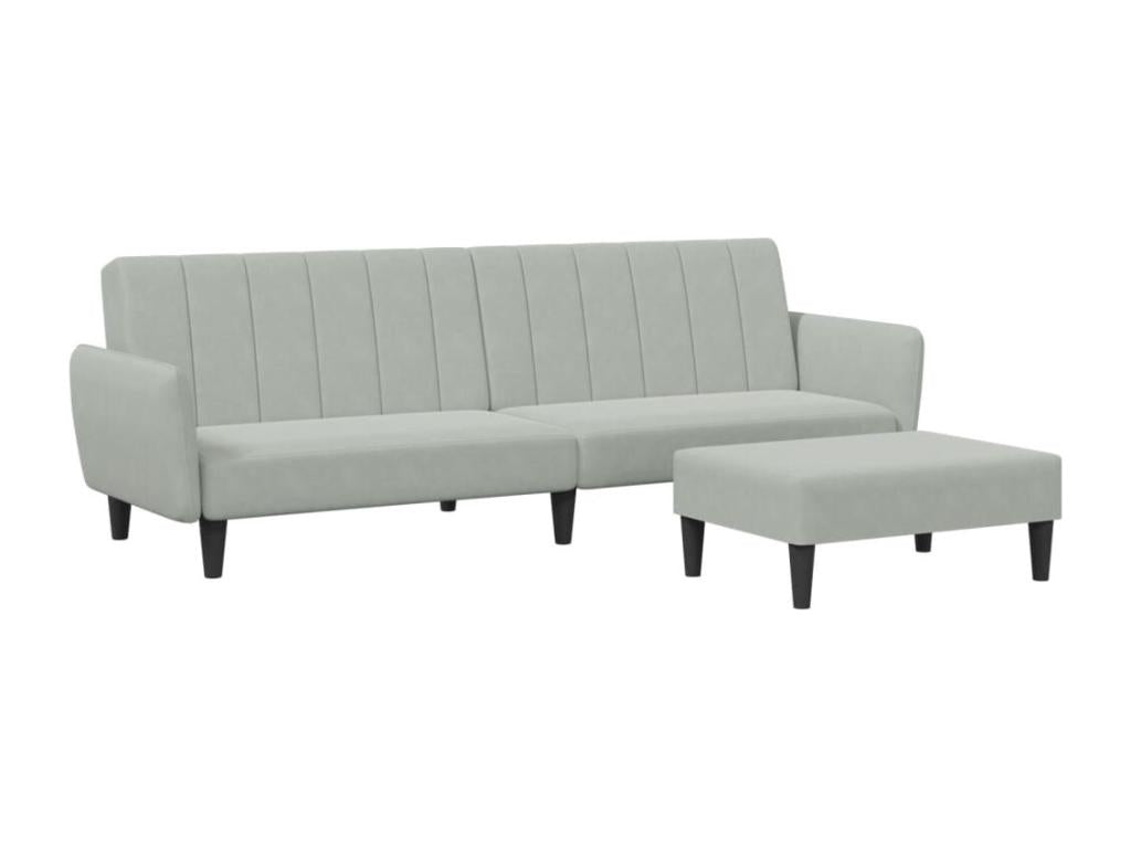 WALZ95492 2-seater sofa bed with footrest, light grey velvet