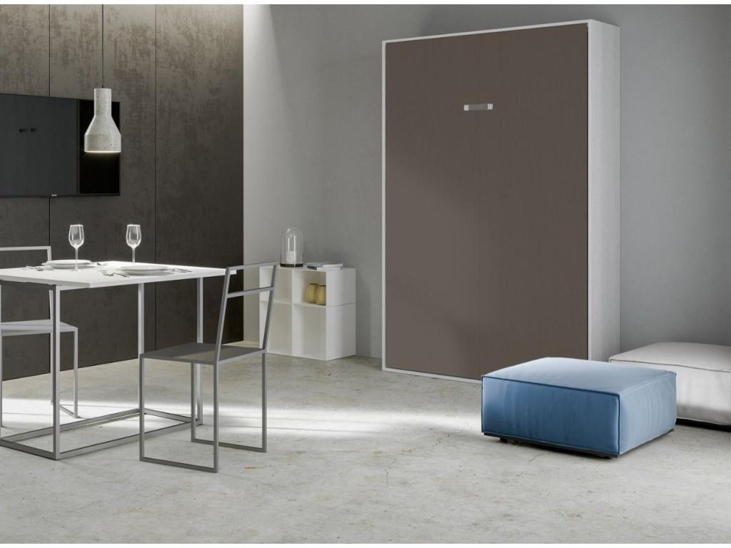 Vertical wall bed in white ash with brown door, 120x190 cm, VHGP82963