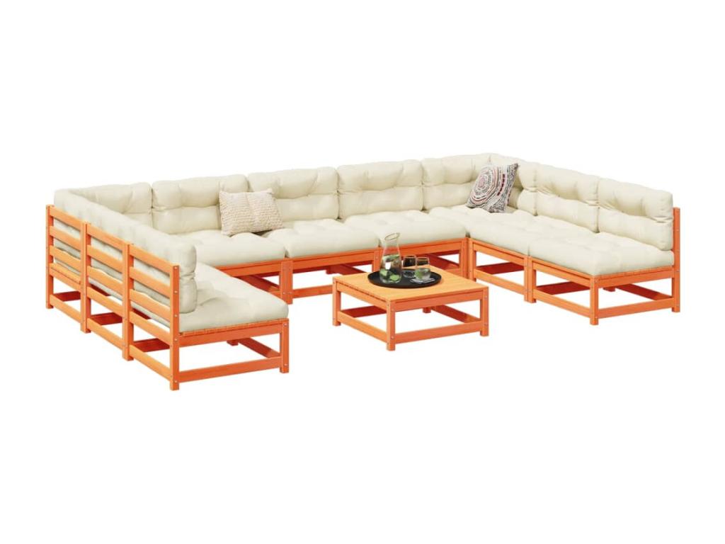 10-piece garden furniture set with cushions, brown wax finish, solid pine wood SQTS21982