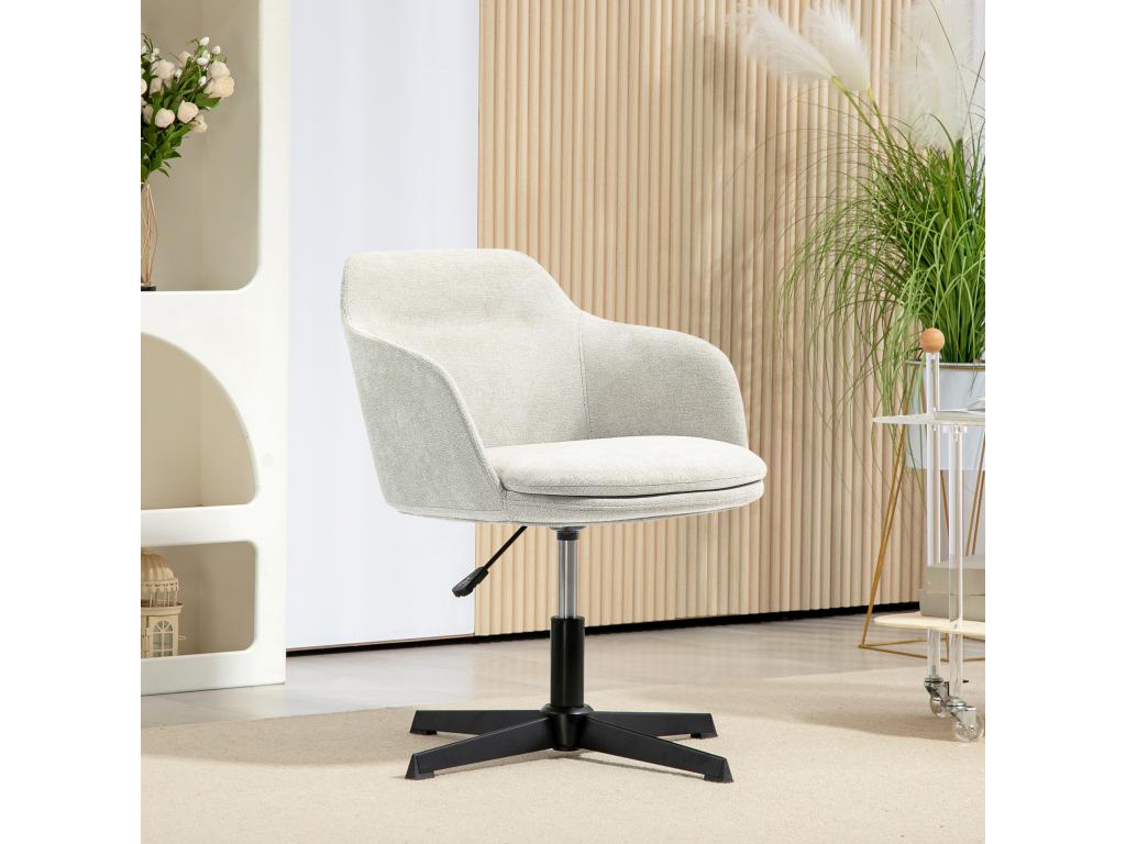 Designer wrap-around office chair - black steel base, beige linen-feel fabric RXGB74795