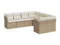 8-piece garden furniture set with cushions, beige woven resin, PGEH94774