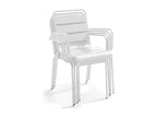 Beige marble patio table and 2 white armchairs set LZBE39602