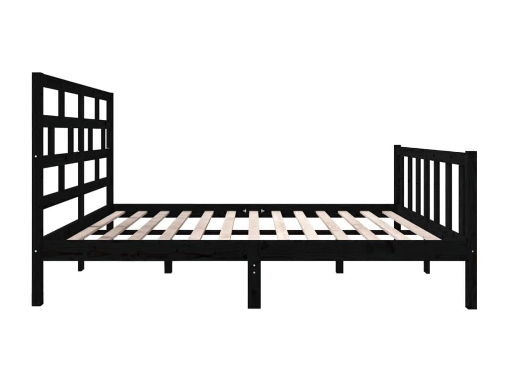 Black bed frame, solid pine wood, 135x190 cm, double, LMGL85164
