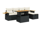 6-piece garden furniture set with cushions, black woven resin FOOO78748