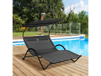 2-seater sun lounger, contemporary design garden bed, adjustable canopy, steel headrests, epoxy polyester, grey YTYP36735
